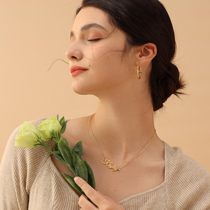 Jeulia "Love Yourself" Gepersonaliseerde Sterling zilveren naamketting met geboortesteen