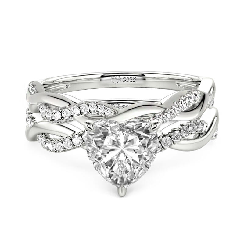 Jeulia Twist Heart Cut Sterling Silver Ring Set