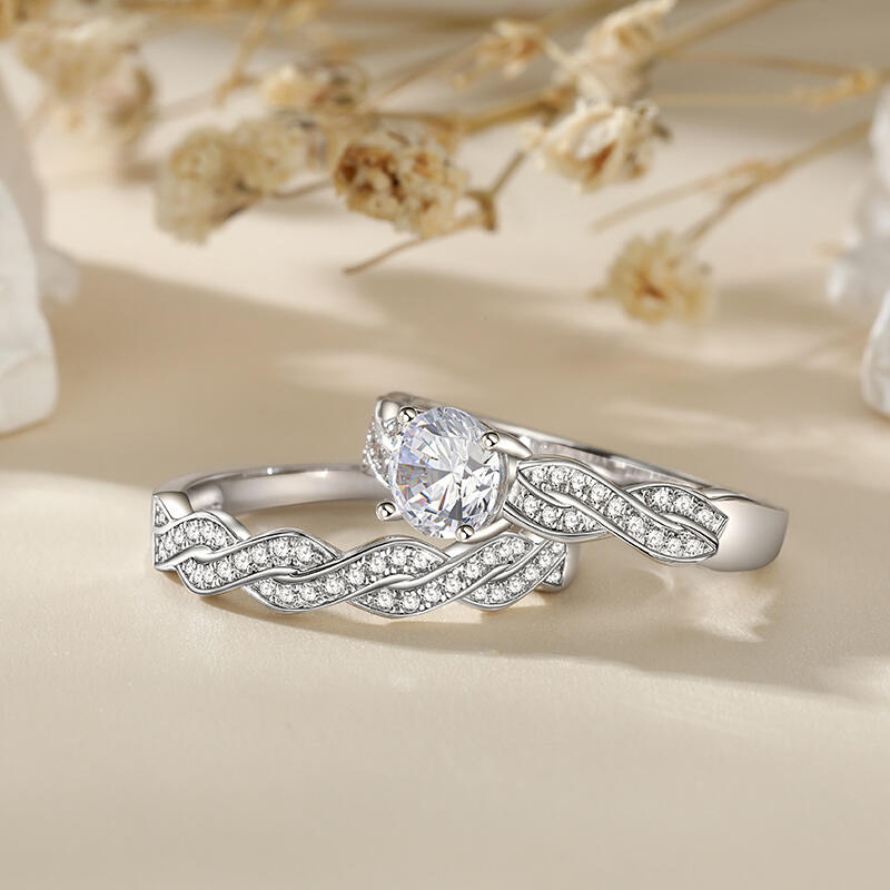 Jeulia Double Twisted Wedding Ring set Round Cut Sterling Silver