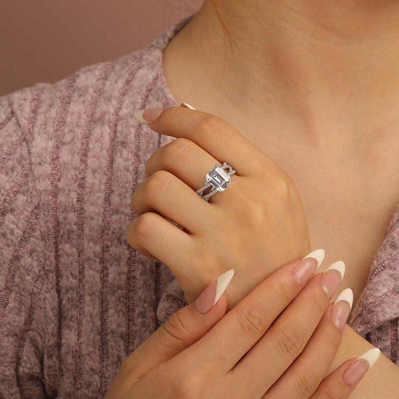 Jeulia Inset Double Twist Emerald Cut Engagement Ring