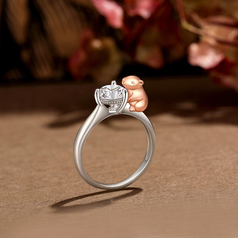 Jeulia Hug Me Capybara Ring Round Cut Sterling Silver