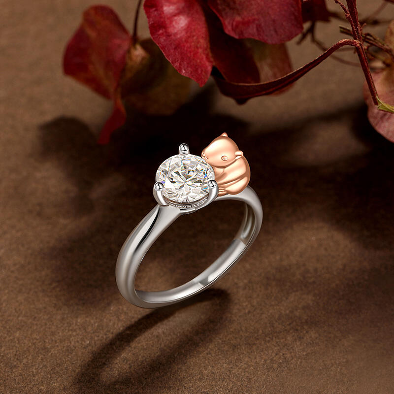 Jeulia Hug Me Capybara Ring Round Cut Sterling Silver