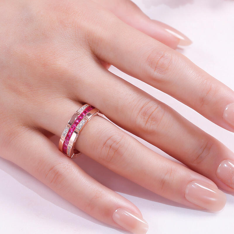 Jeulia "Elegant Eternity" Princess Cut Sterling Silver Women's Band