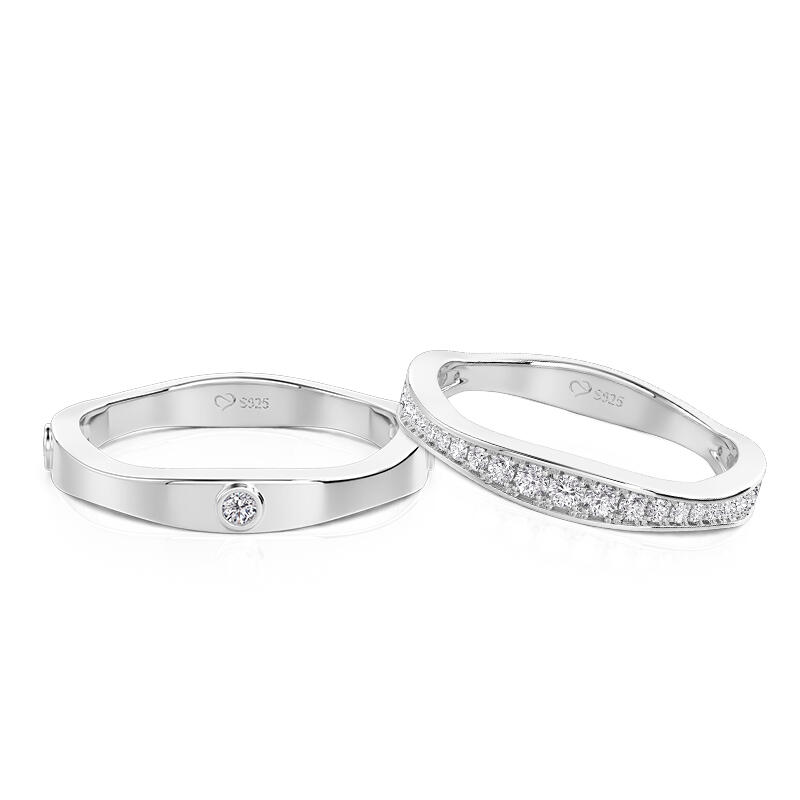 Jeulia Classic Minimalist Couple Rings Set Sterling Silver