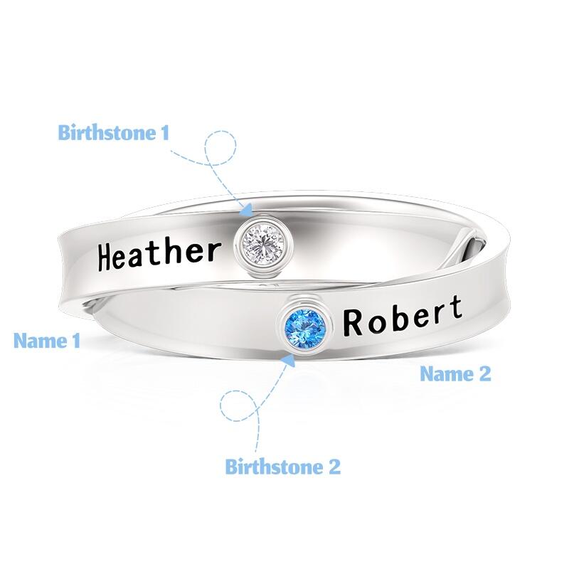 Jeulia Custom Birthstone Name Double-Circle Trinity Ring