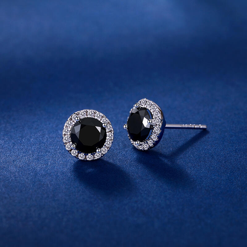 Jeulia Moissanite Simple Round Halo Black Stud Earrings Sterling Silver