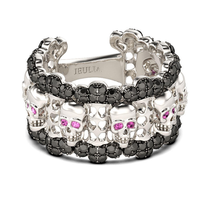 Jeulia Hollow Round Cut Sterling Silver Skull Ring