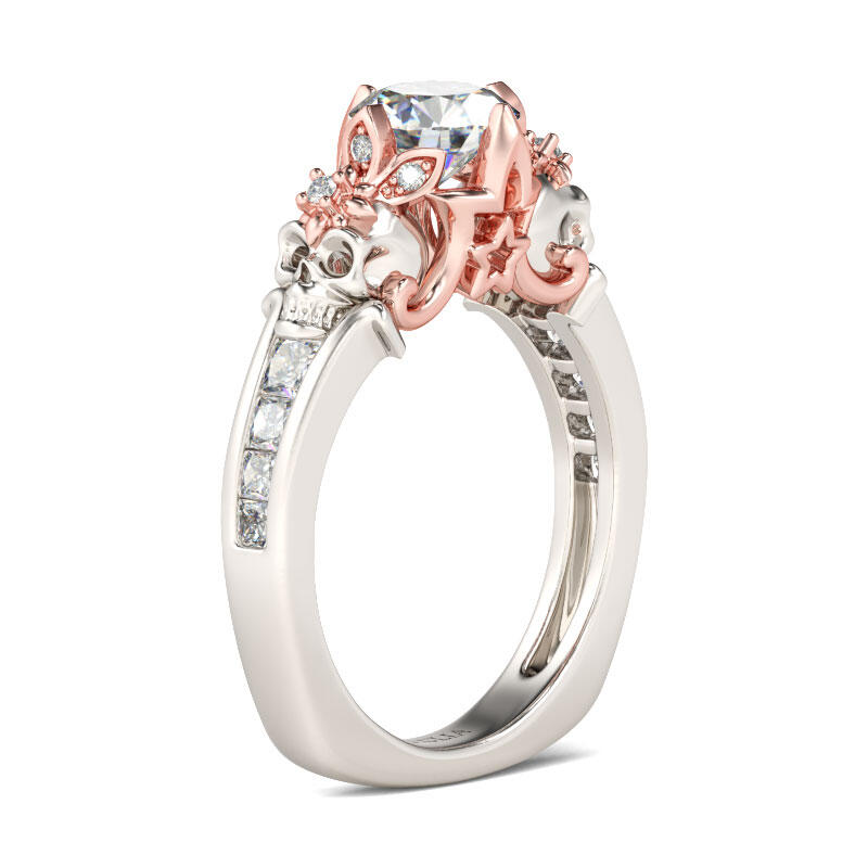 Jeulia Anillo Floral Con Dos Tonos De Caravera De Talla Redonda En Plata De Ley