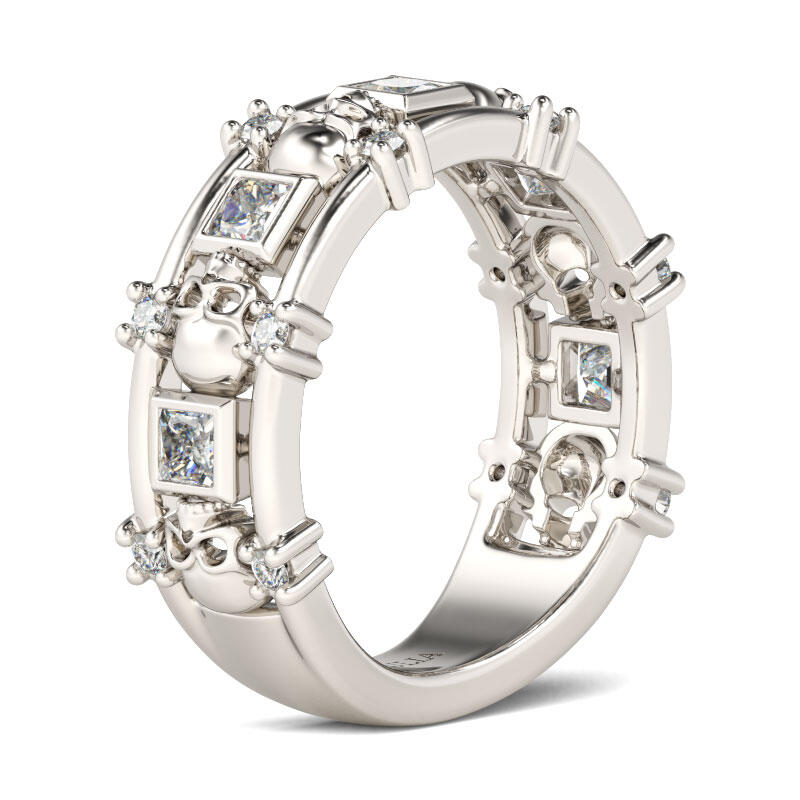 Jeulia Skull Princess Cut Sterling Silver Women's Band