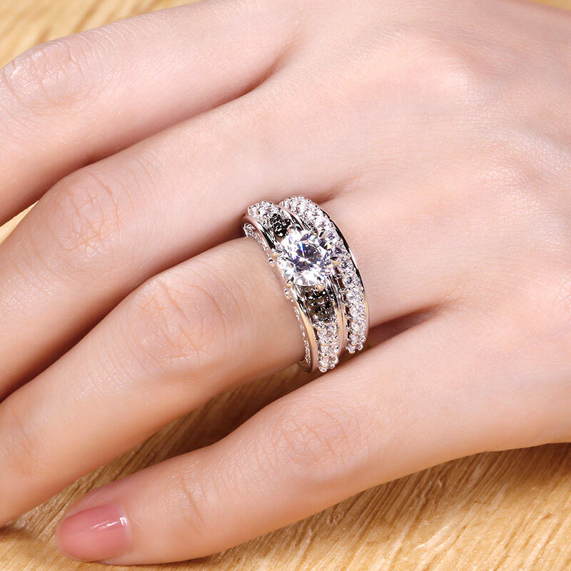 Jeulia Two Tone Round Cut Sterling Silver Skull Ring Set