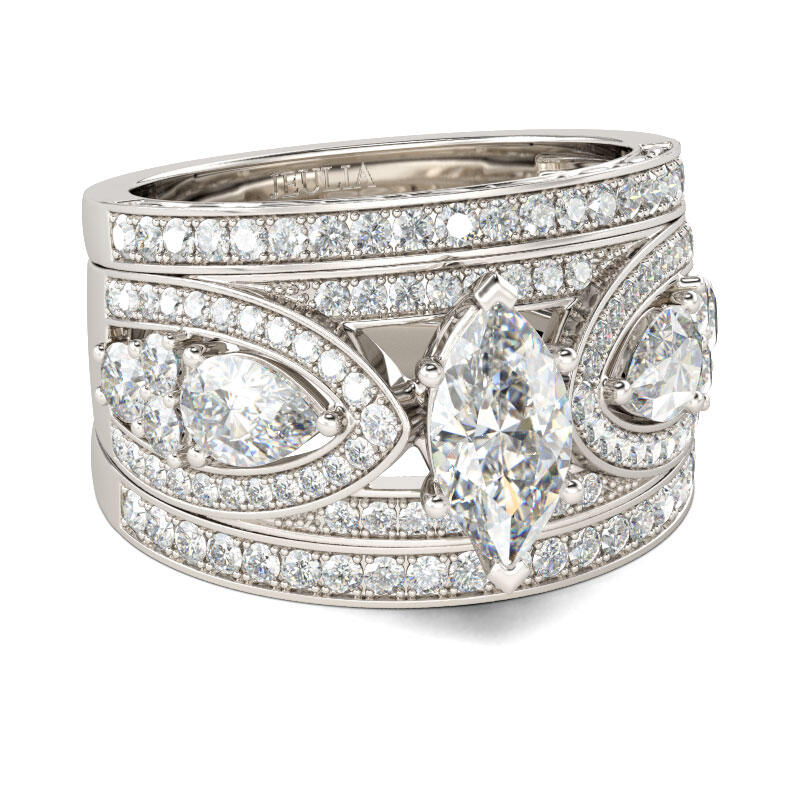 Jeulia Anéis terno de prata esterlina corte marqueza