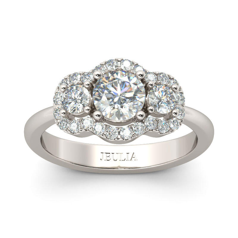 Jeulia Anillo Con Tres Halos Piedras De Talla Rerondas En Plata De Ley