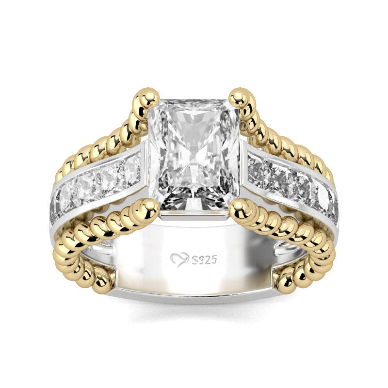 Jeulia Two Tone Radiant Cut Sterling Silver Ring