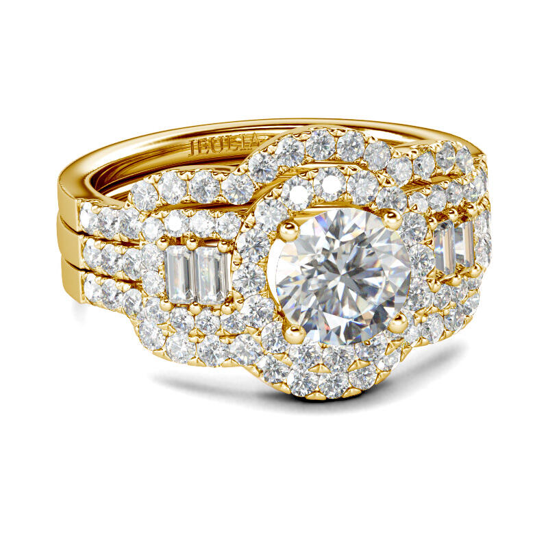 Jeulia Halo Round Cut Sterling Silver Ring Set
