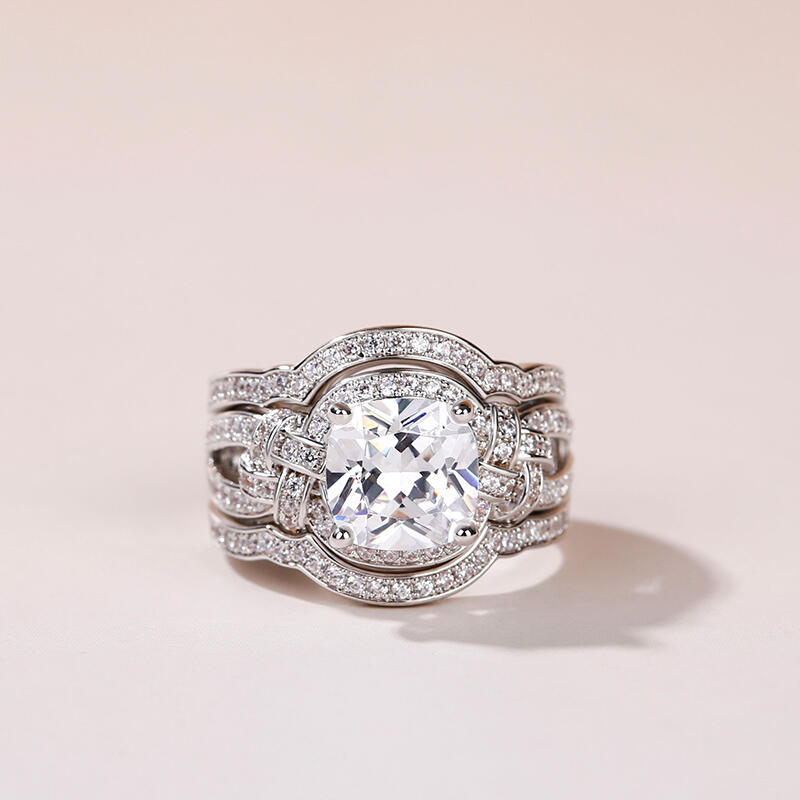 Jeulia 3PC Knot Design Cushion Cut Sterling Silver Ring