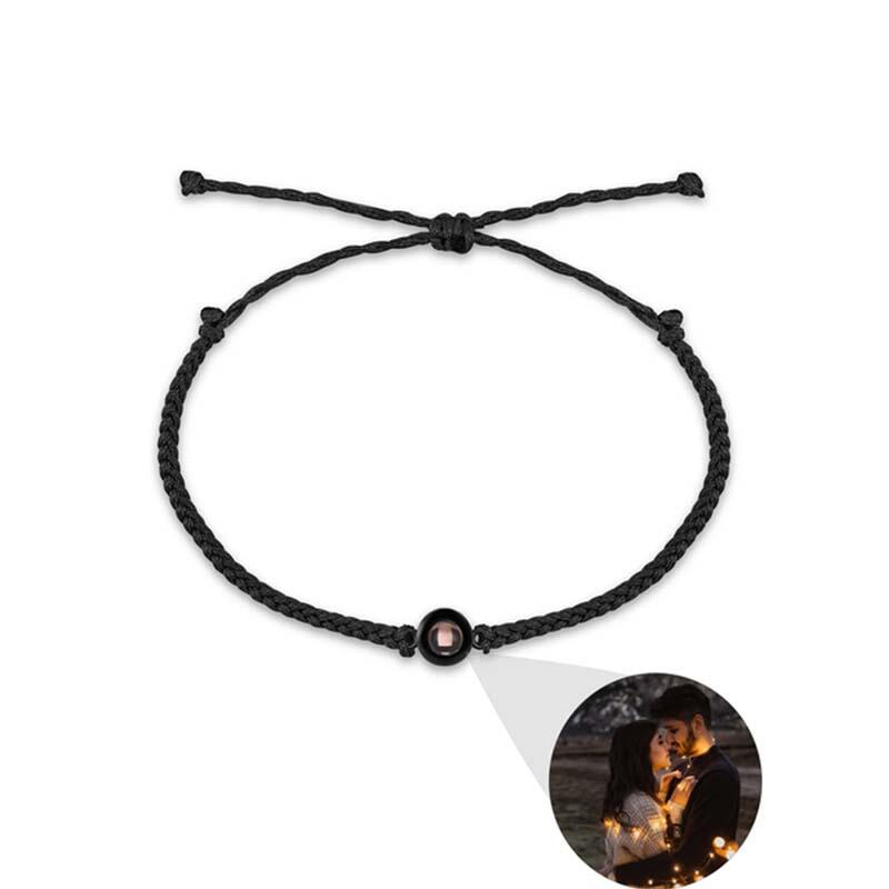 Bracciale di Proiezione Personalizzato con Foto Chiusura Regolabile con Corda Nera