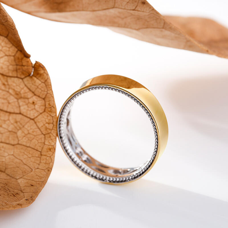 Jeulia Two Tone Floral and Leaf Carved Unique Sterling Silver Men's Band