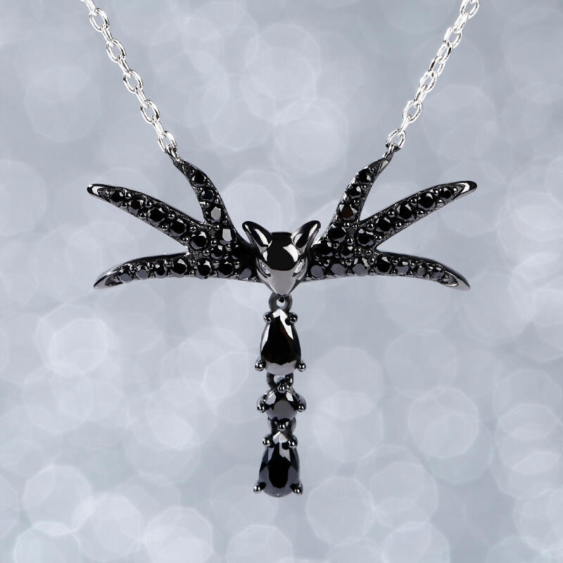 Jeulia "Skull Bow Tie" Sterling Silver Necklace