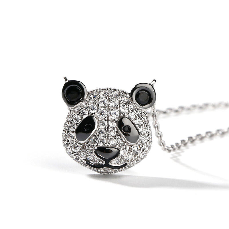Jeulia "Be Calm and Steady" Cute Panda Sterling Silver Necklace