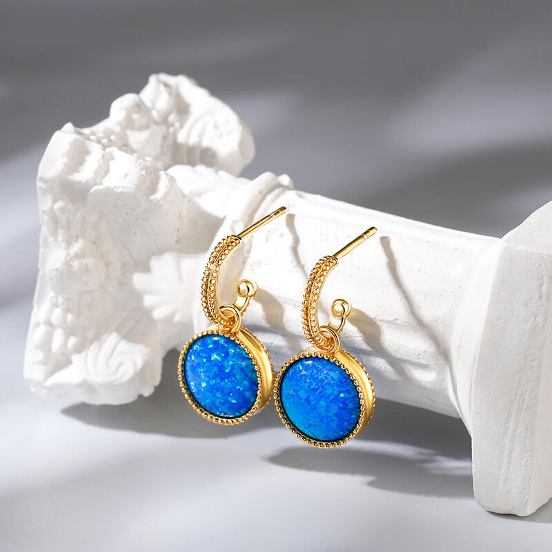 Jeulia "Dreamlike Feel" Blue Opal Sterling Silver Drop Earrings