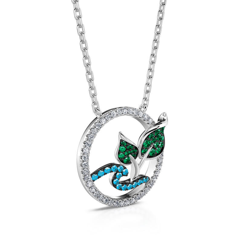 Collar de plata de ley en forma de árbol y ríos en color plata