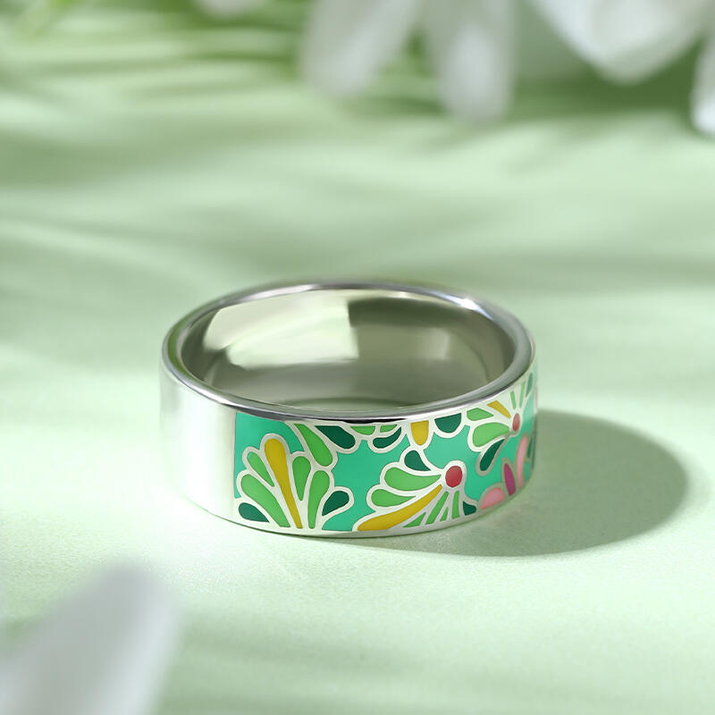 Jeulia "Fairy Garden" Flower Enamel Sterling Silver Women's Band
