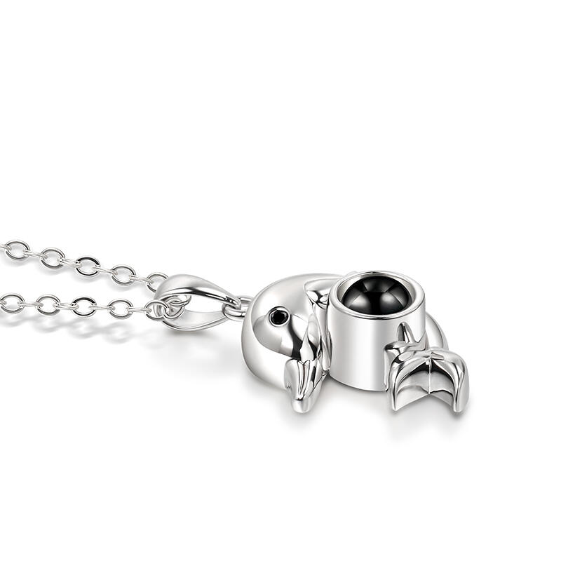 Jeulia Collar de Plata de Ley con Proyección de Foto Personalizada Diseño de delfines