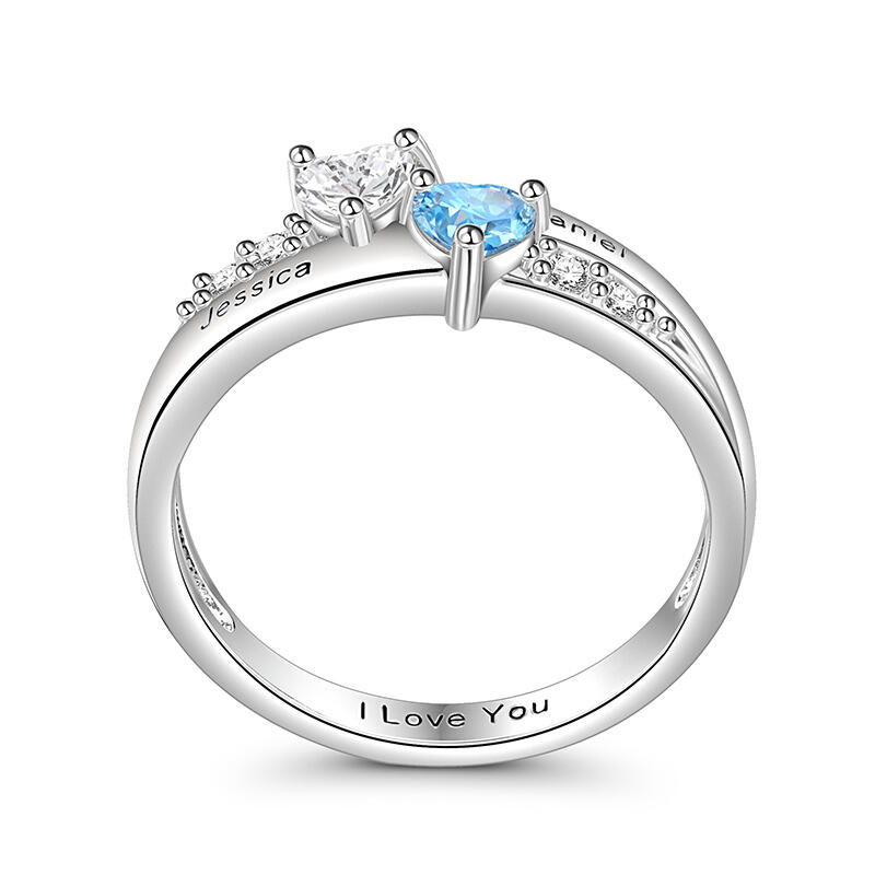 Jeulia Anillo de Plata Esterlina de Dos Piedras de Corte Corazón con Piedras de Nacimiento