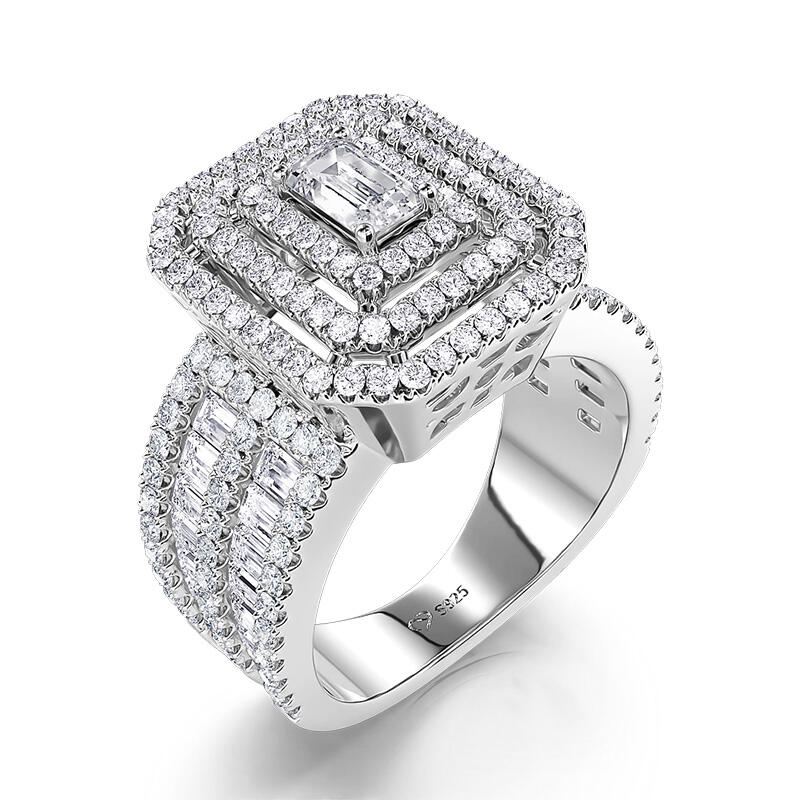 Jeulia Vintage Radiant Multilevel Halo Engagement Ring Sterling Silver