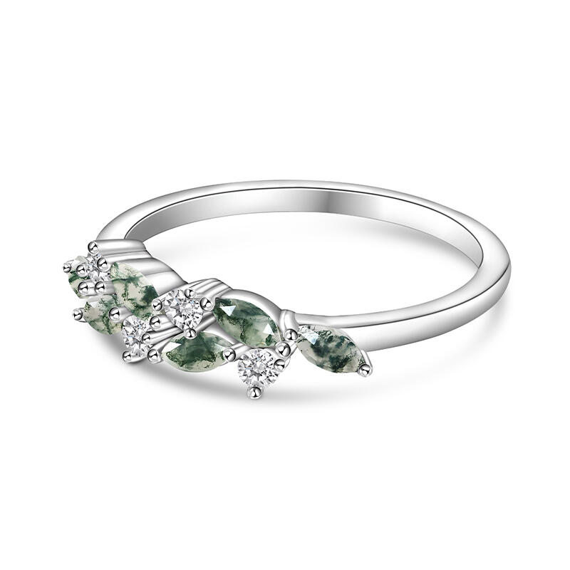 Jeulia Moss Agate Cluster Women's Wedding Band Sterling Silver