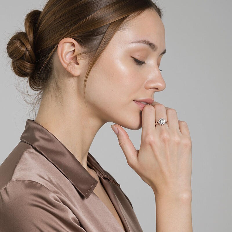 "Dancing In The Moonlight" Round Cut Cluster Halo Engagement Ring