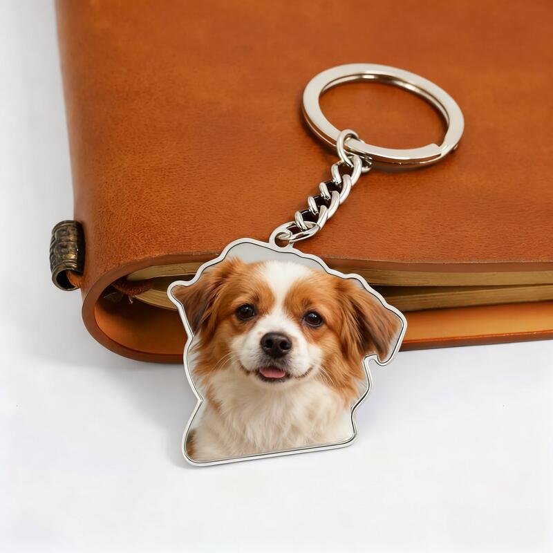Personalized Metal Photo Keychain Cute Gift for Pet Owners