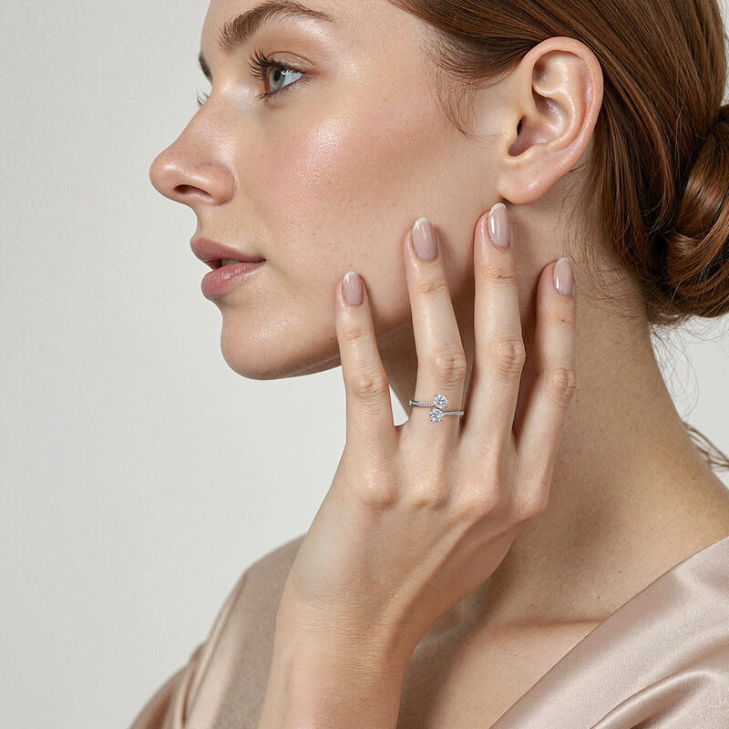 "The Serendipity Meet" Round Cut Side Stone Engagement Ring