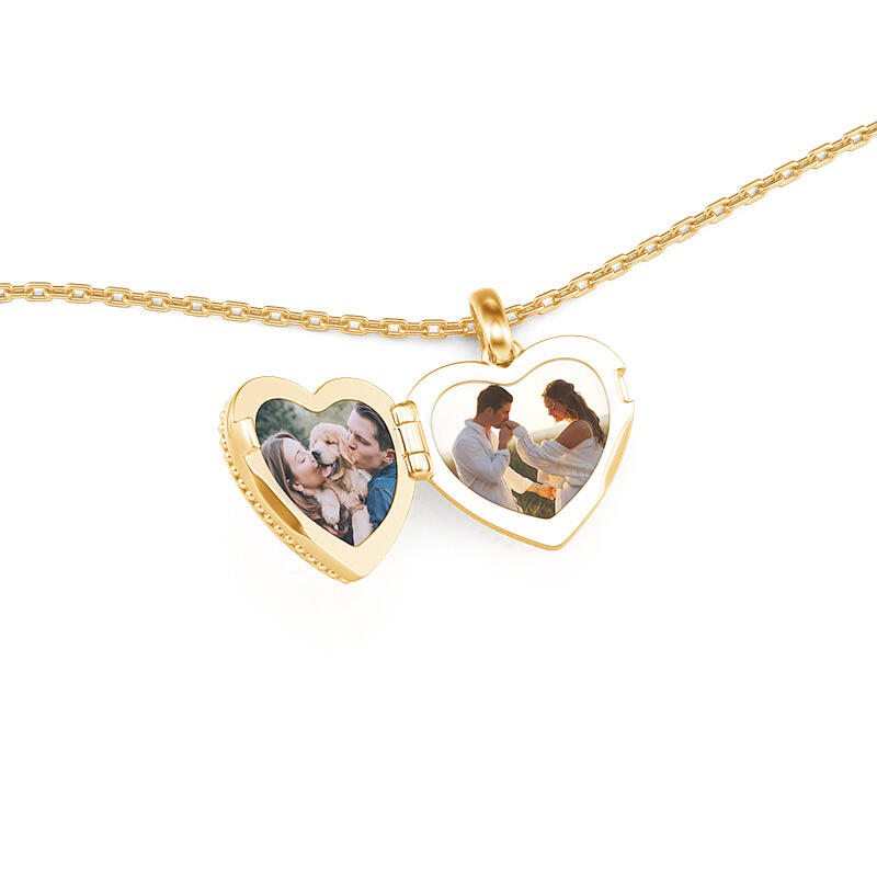 Jeulia Custom Double Sided Engraved Heart Photo Locket Necklace