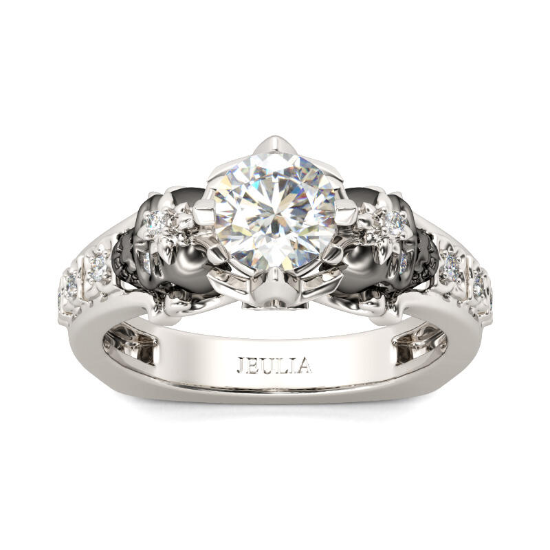 Jeulia European Shank Round Cut Sterling Silver Skull Ring