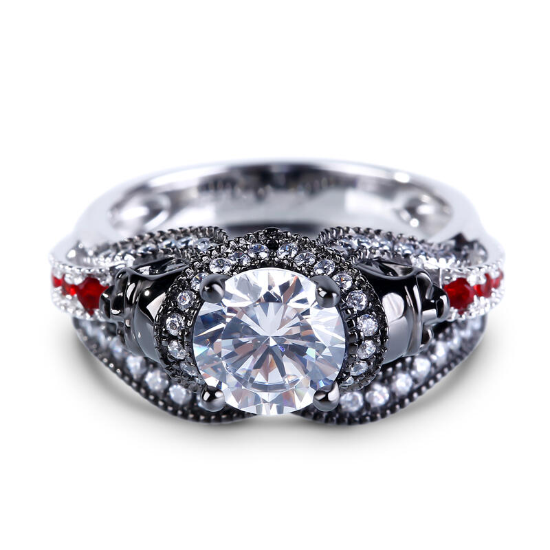 Jeulia Two Tone Round Cut Sterling Silver Skull Ring