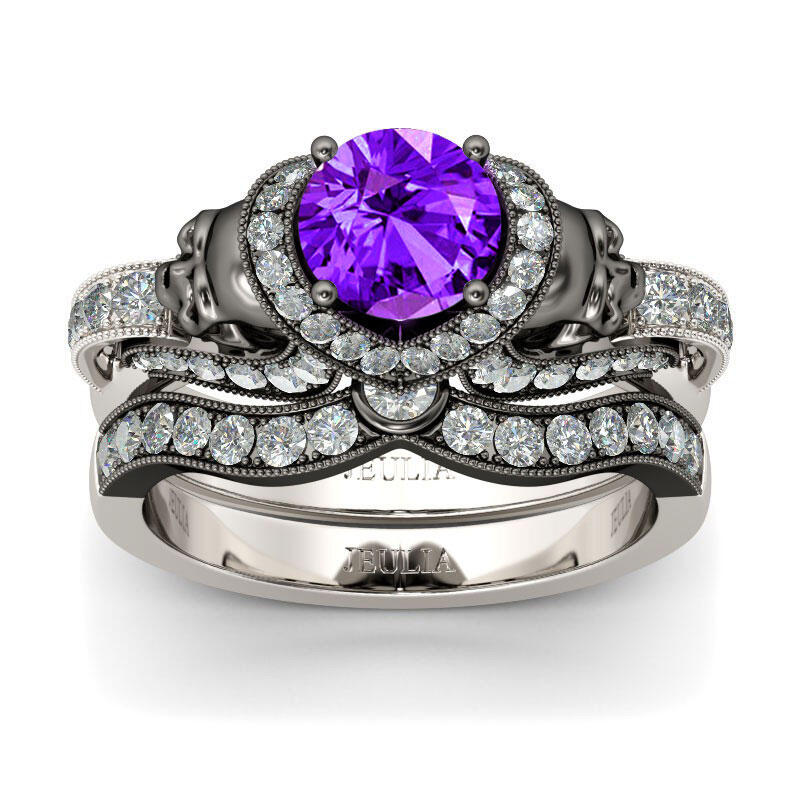 Jeulia Two Tone Round Cut Sterling Silver Skull Ring