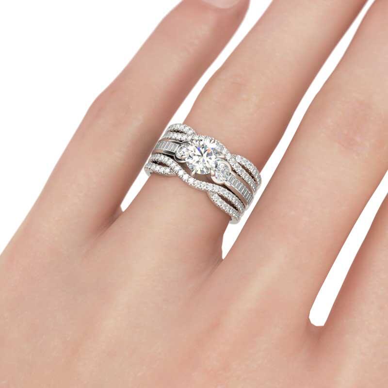 Jeulia Classic Three Stone Round Cut Sterling Silver Ring Set