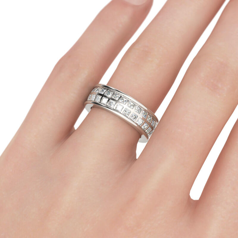 Jeulia Bezel Set Princess Cut Sterling Silver Men's Band