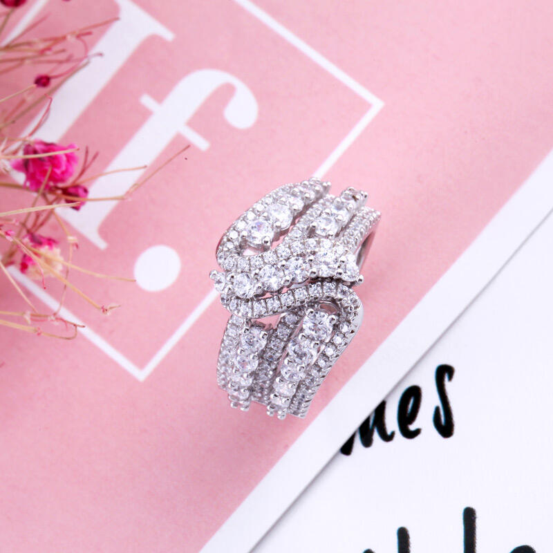 Jeulia Crossover Round Cut Sterling Silver Women's Wedding Band