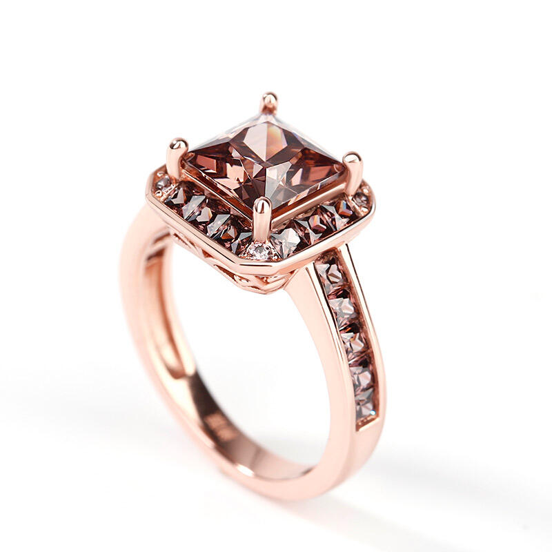 Jeulia Halo Princess Cut Sterling Silver Ring