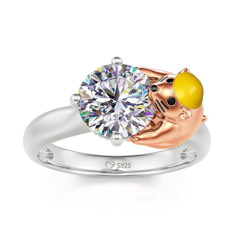 Jeulia Hug Me Anillo con la marmota de plata de ley de corte redondo