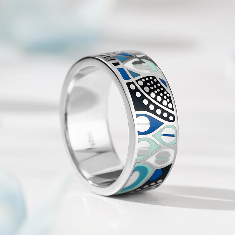 Jeulia Bague Alliance pour femmes "Tout à fait Village" Émail Argent Sterling