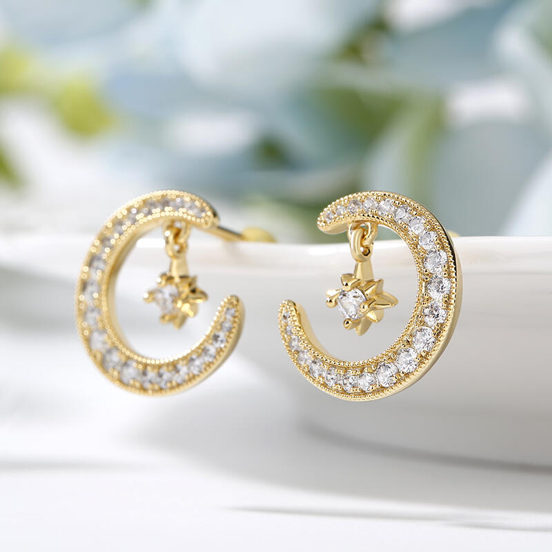 Jeulia "Moon and Star" Round Cut Sterling Silver Earrings