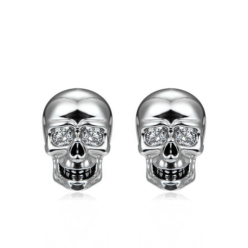 Jeulia Pendientes con diseño de calaveras de plata de ley