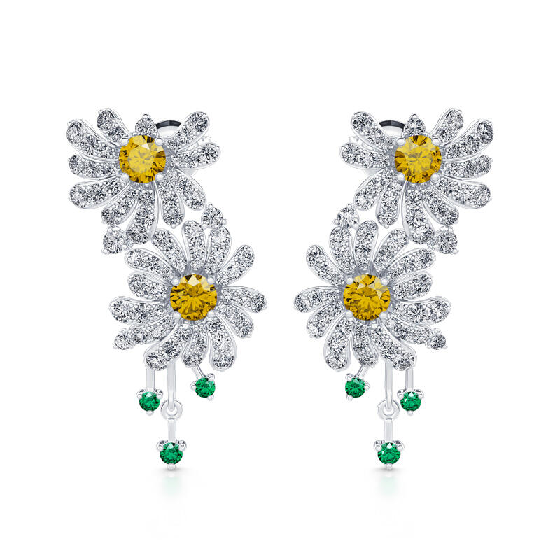 Jeulia Double Daisy Flower Sterling Silver Earrings