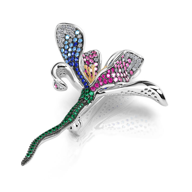 Jeulia "Invisible Flower" Multi-colored Stones Sterling Silver Brooch