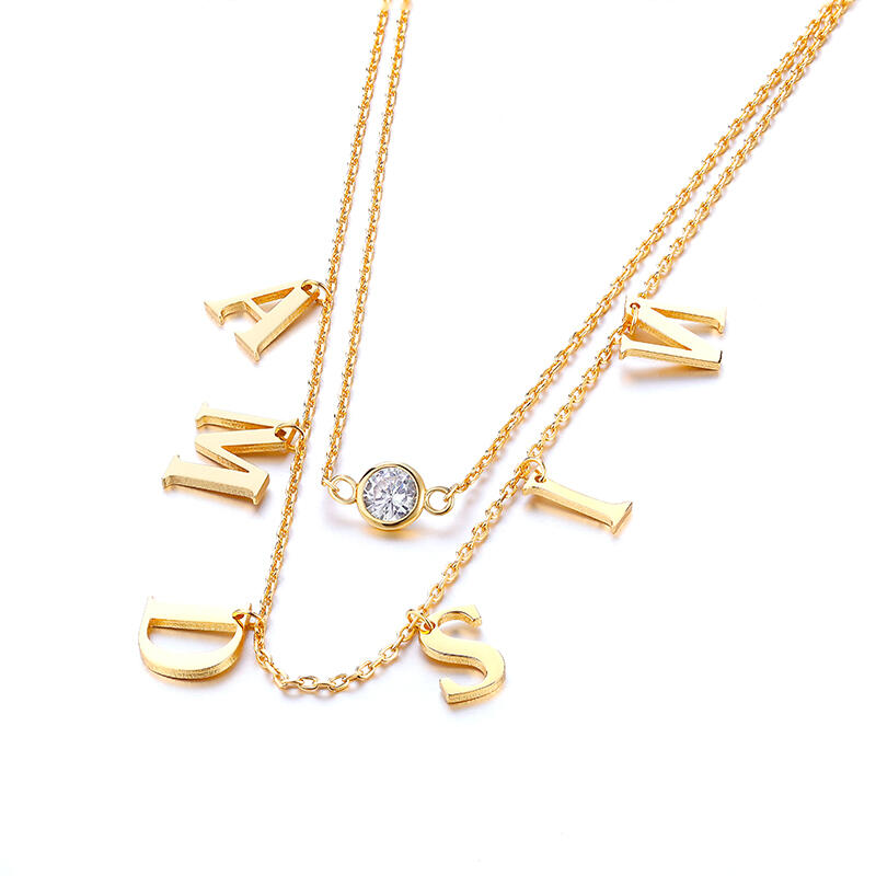 Jeulia Double Layer Name Personalized Sterling Silver Necklace