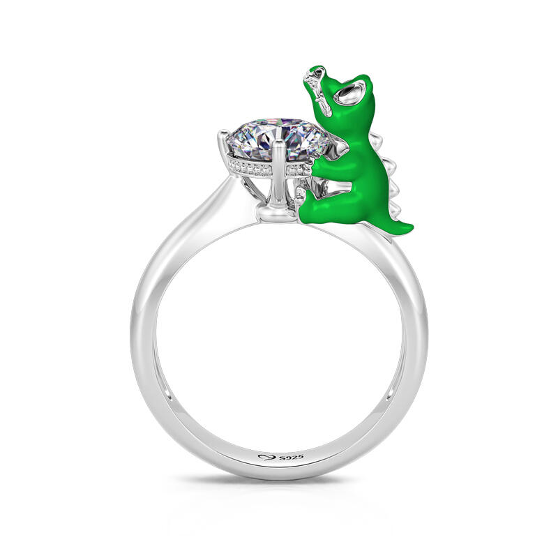 Hug me Anillo de plata de ley con corte redondo en forma de cocodrilo adorable