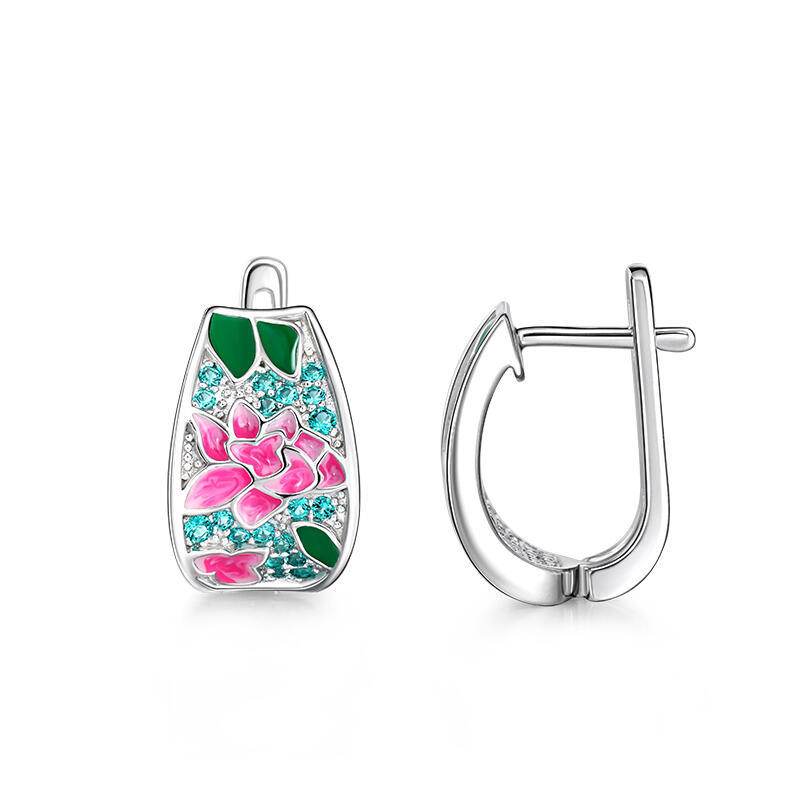 Jeulia Brincos de prata esterlina com esmalte de flores gêmeos